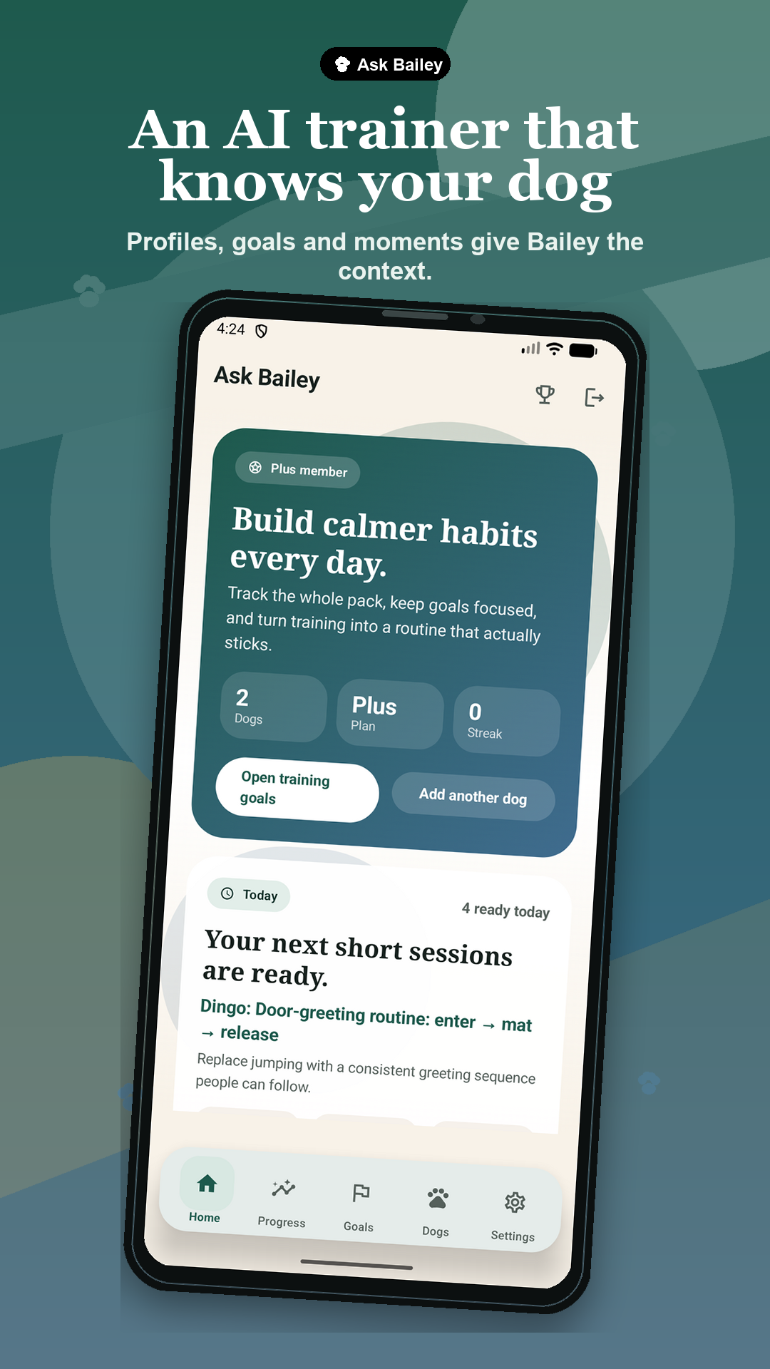 Ask Bailey dog profile and training context screen