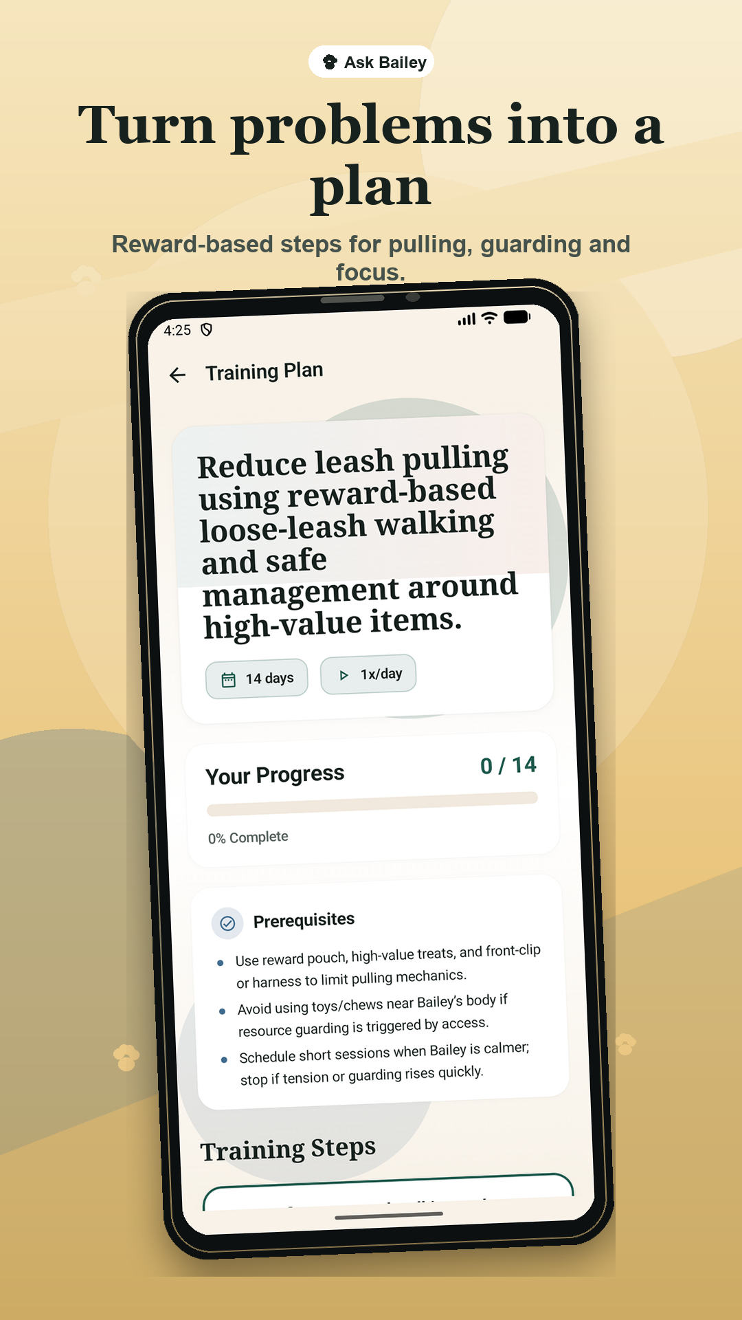 Ask Bailey personal training plan screen